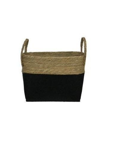 CESTA SEAGRASS Y FIELTRO NEGRO 25x20x21cm