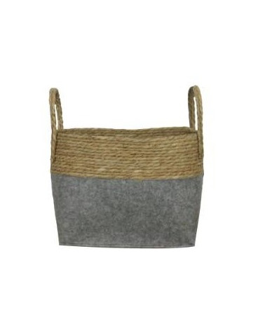 CESTA SEAGRASS Y FIELTRO GRIS 25x20x21cm