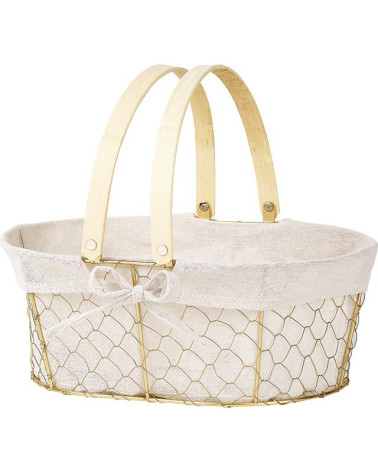 CESTA OVAL METAL DORADO FORRO TELA 35X25X13 CM