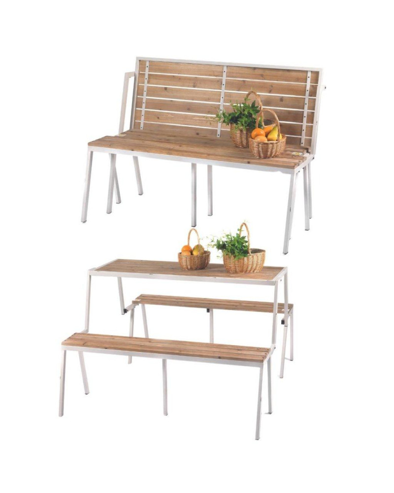 BANCO MADERA METAL TRANSFORMABLE MESA 150X125X80 CM