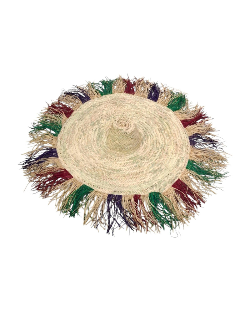 SOMBRERO PALMA FLECOS RAFIA COLORES D80X15 CM