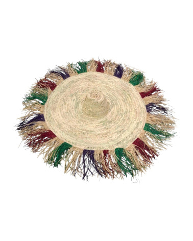 SOMBRERO PALMA FLECOS RAFIA COLORES D80X15 CM