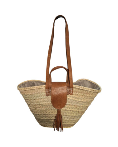 BOLSO PALMA SOLAPA POM-POM DOBLE ASA PIEL 8 VUELTAS 47X29 CM