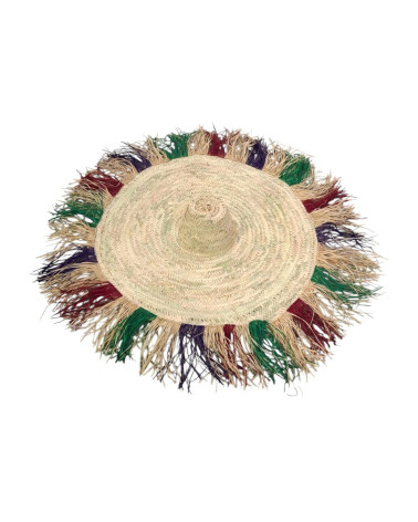 SOMBRERO PALMA FLECOS RAFIA COLORES D63X15 CM