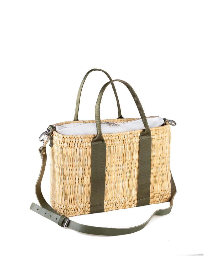 BOLSO JUNQUILLO DOBLE ASA CINTA PIEL VERDE 35X10X21 CM