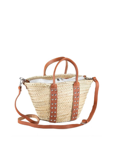 BOLSO PALMA TACHUELAS DOBLE ASA 6 VUELTAS 40X22 CM
