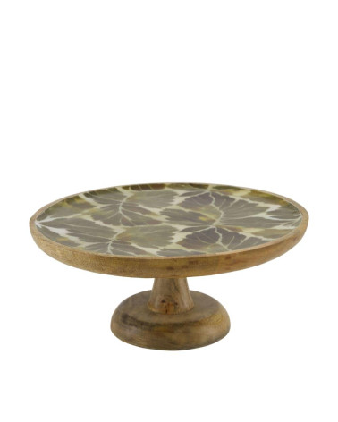 PEDESTAL MADERA MANGO PATRON HOJAS 28X28X12 CM