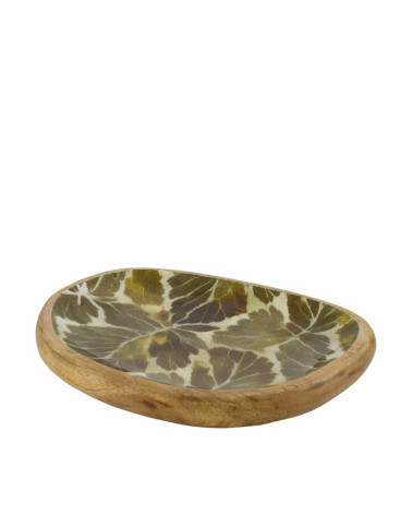 PLATO MADERA MANGO PATRON HOJAS 28X22X2.5 CM