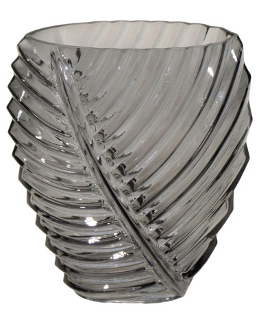 JARRÓN CRISTAL HOJA GRIS 18X11X21 CM