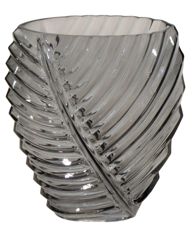 JARRÓN CRISTAL HOJA GRIS 18X11X21 CM