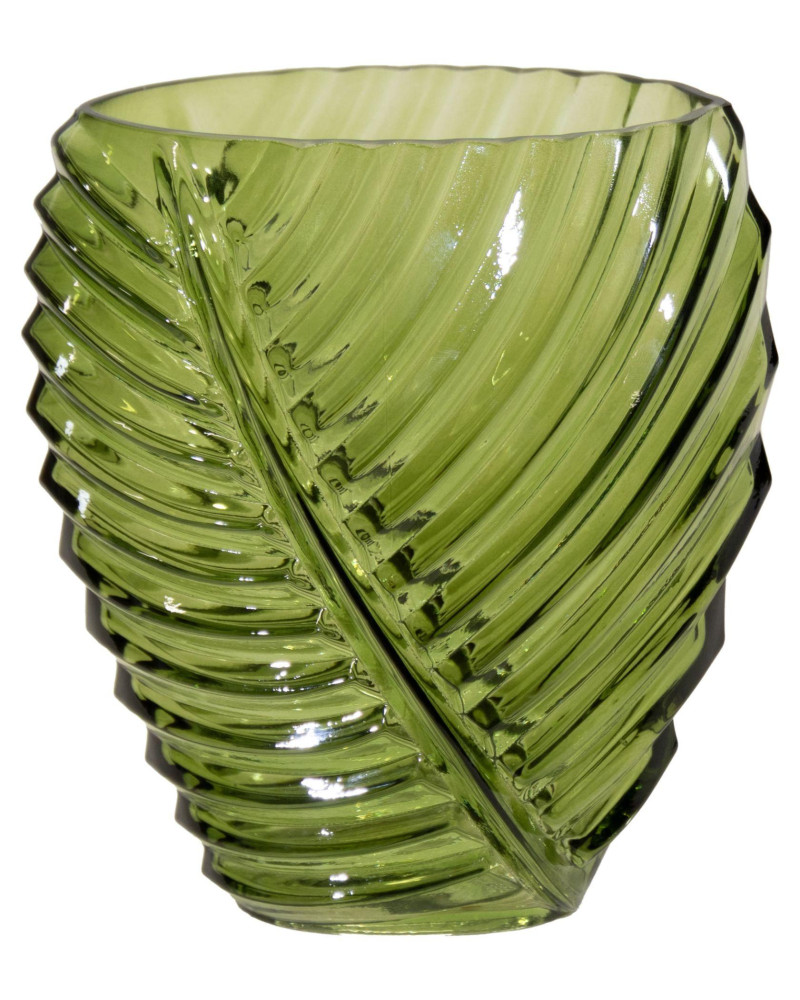JARRÓN CRISTAL HOJA VERDE 18X11X21 CM