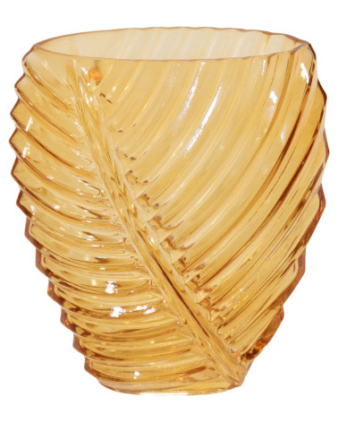 JARRÓN CRISTAL HOJA AMBAR 18X11X21 CM