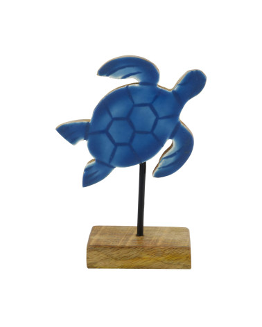 FIGURA TORTUGA MADERA AZUL 12X5X16 CM