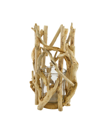 PORTAVELAS RAMAS MADERA 24X24X38 CM