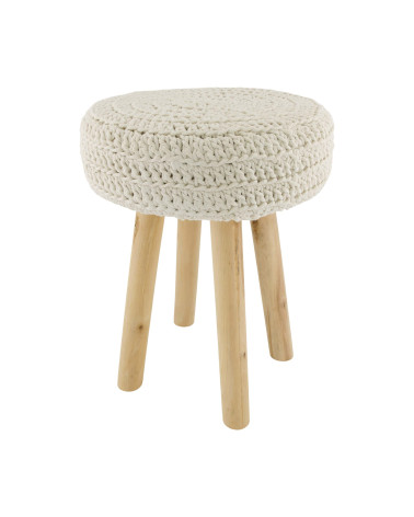 TABURETE MACRAMÉ BLANCO 30X30X42 CM