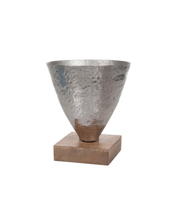 JARRÓN METAL BASE MADERA 22X22X26 CM