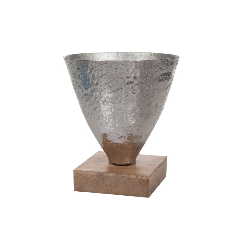 JARRÓN METAL BASE MADERA 22X22X26 CM