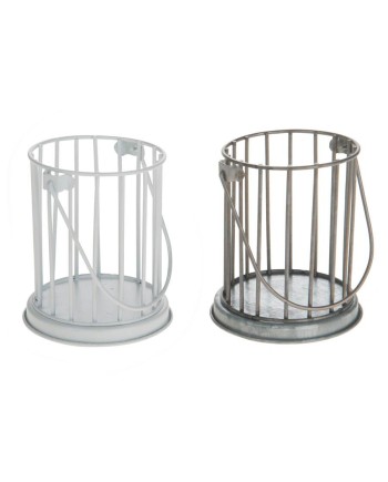 PORTAVELAS METAL 2 PZS BLANCO / GRIS D8,5X10 CM