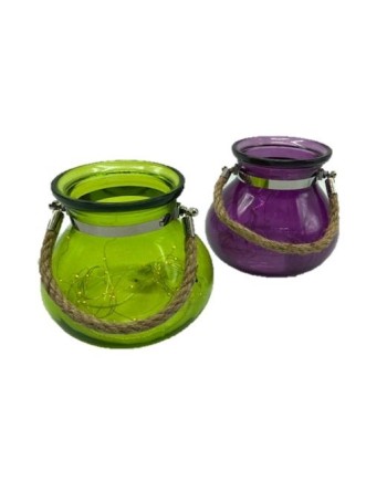 BOTELLA CRISTAL VERDE CON LUCES D15x12,5 CM