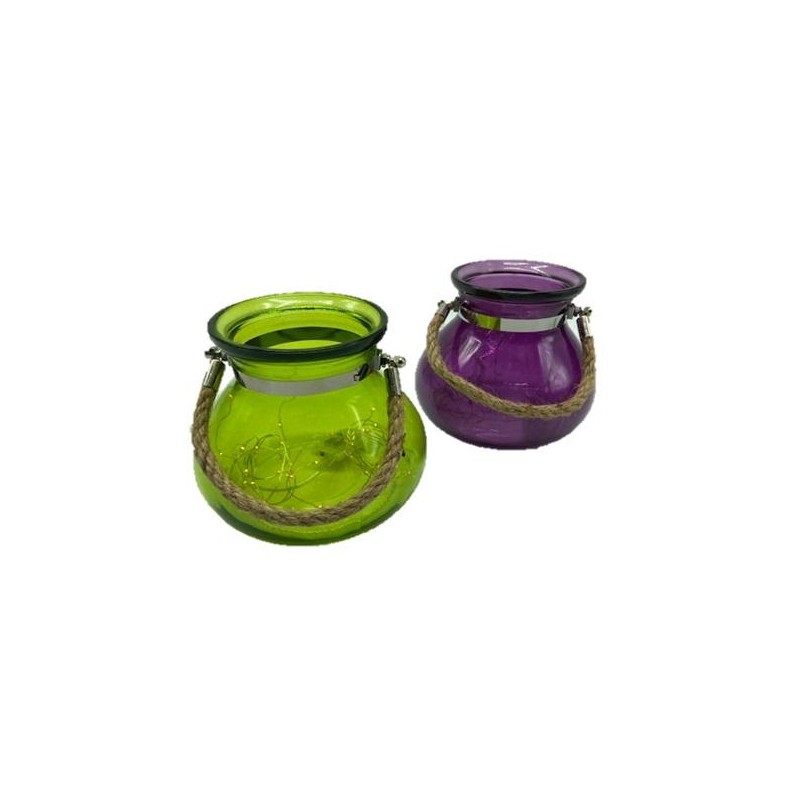 BOTELLA CRISTAL VERDE CON LUCES D15x12,5 CM