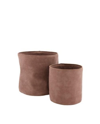 MACETERO SIMIL PIEL MARRÓN SET2  Ø21.5X21.5 CM