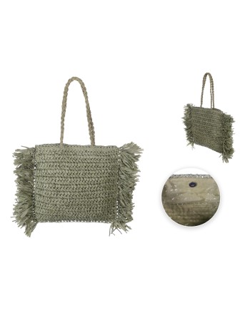 BOLSO CROCHÉ FLECOS VERDE KAKI 27/40X29/50 CM