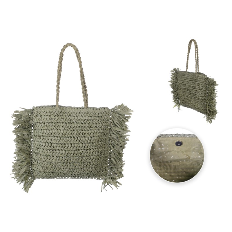 BOLSO CROCHÉ FLECOS VERDE KAKI 27/40X29/50 CM