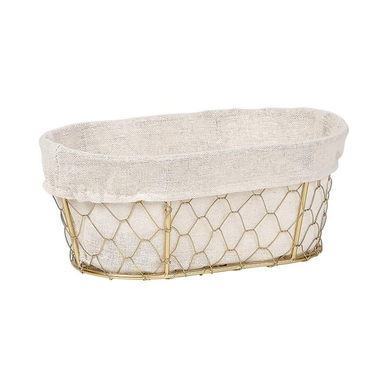 CESTA OVAL METAL DORADO FORRADA 22,5X14X9 CM