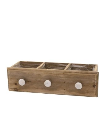 CAJÓN MADERA MACETERO TRIPLE NATURAL 32X10X9 CM