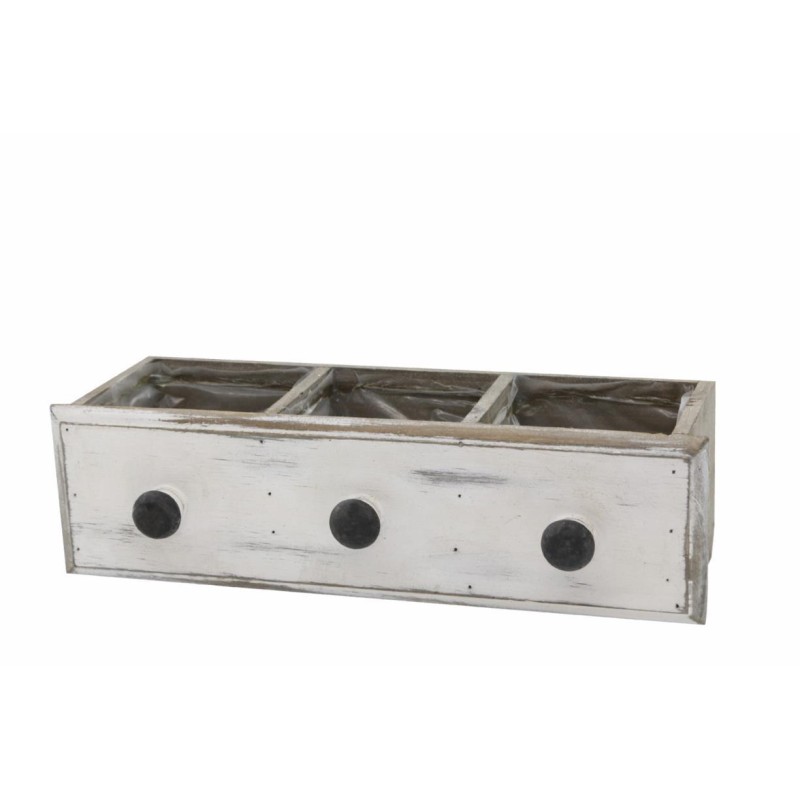 CAJÓN MADERA MACETERO TRIPLE  BLANCO 32X10X9 CM