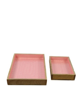 BANDEJA MADERA ESMALTADA ROSA 28X5X38 CM SET 2