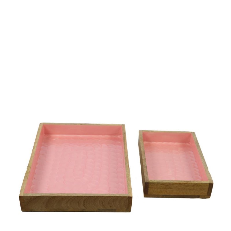 BANDEJA MADERA ESMALTADA ROSA 28X5X38 CM SET 2