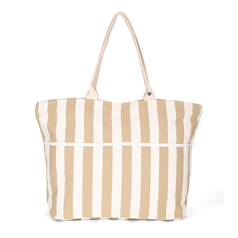 BOLSO ALGODÓN ASA LARGA BOLSILLOS BEIG 43X18X37 CM