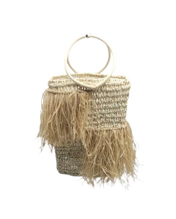 BOLSO PALMITO FLECOS RAFIA A/MADERA 30X10X40 CM