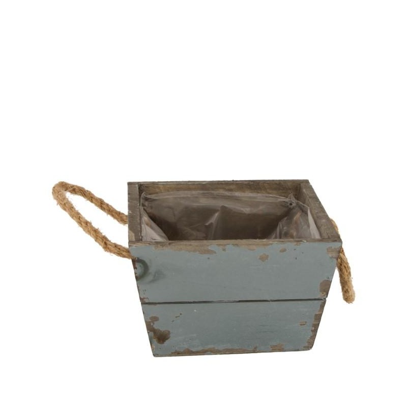 MACETERO MADERA TURQUESA  14x14x9cm