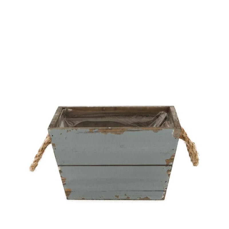 MACETERO MADERA TURQUESA 18x12x12cm