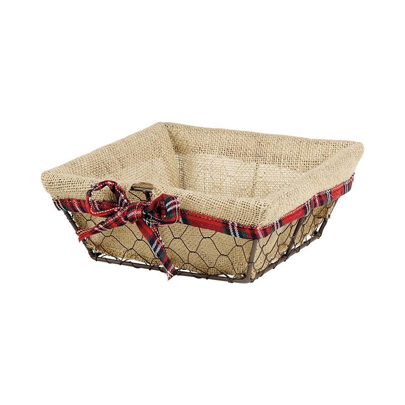 CESTA METAL CUADRADA ENVEJECIDA FORRO YUTE  22X22X9 CM