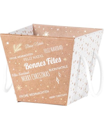 CESTA CARTÓN KRAFT/BLANCA/DORADA 16X16X14