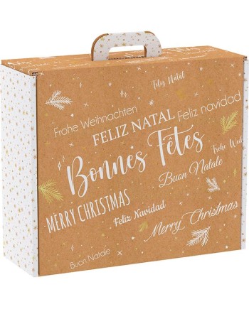 MALETA CARTÓN RECTANGULAR KRAFT/BLANCA/DORADA 38.4X32.5X11.5