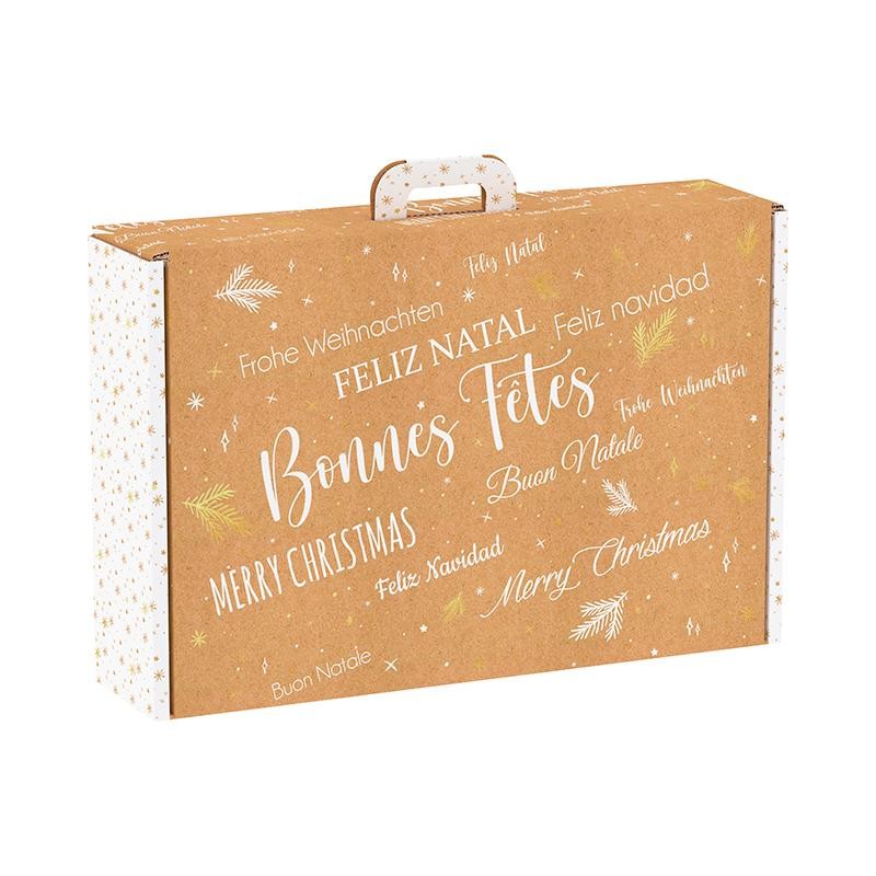MALETA CARTÓN RECTANGULAR KRAFT/BLANCA/DORADA 54X36X12.5