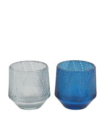 PORTAVELAS CRISTAL AZUL D9.4X9.7 CM SURTIDOS