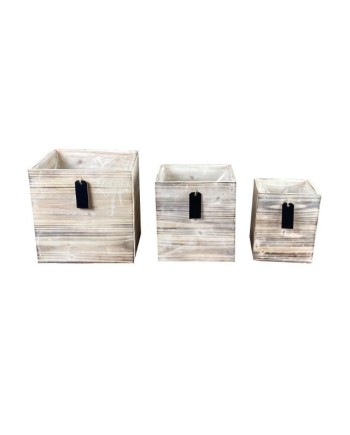 CAJON MADERA ETIQUETA PIZARRA 28X28X28 CM SET 3