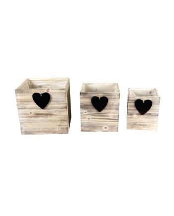 CAJON MADERA CORAZÓN PIZARRA 28X28X28 CM SET 3