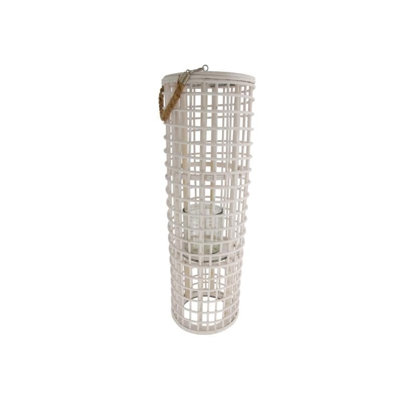 FAROL RATTAN CON CRISTAL BLANCO Ø18x58cm