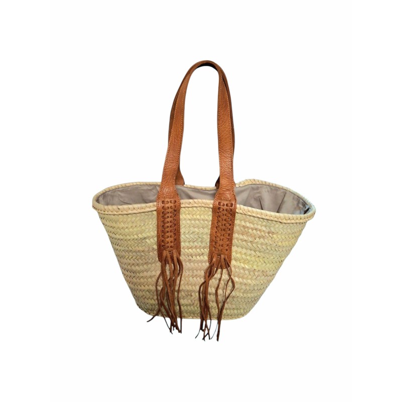 BOLSO PALMA ASA LARGA PIEL FLECOS 8 VUELTAS 47X29 CM