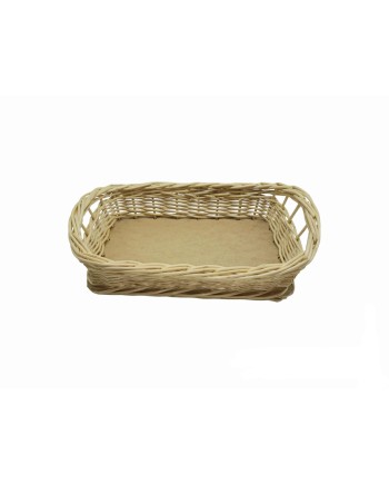 BANDEJA MIMBRE NATURAL FONDO MADERA 33X21X10 CM