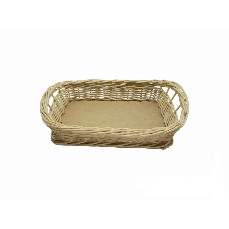 BANDEJA MIMBRE NATURAL FONDO MADERA 33X21X10 CM