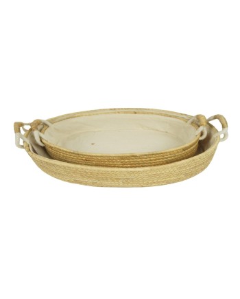 BANDEJA SEAGRASS OVAL FORRADA 41X27X9 CM