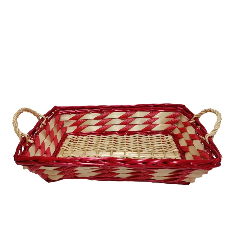 BANDEJA MIMBRE RECTANGULAR ROJA 52X37X12 CM