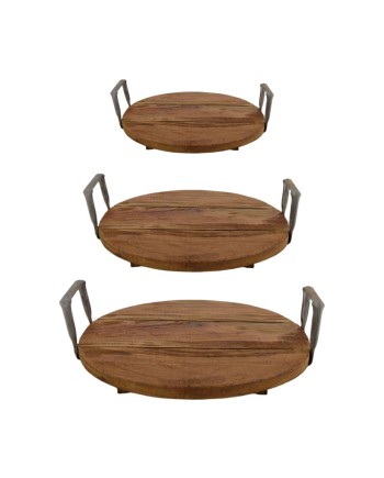 BANDEJA MADERA CON ASAS METAL SET3 D55X11 CM